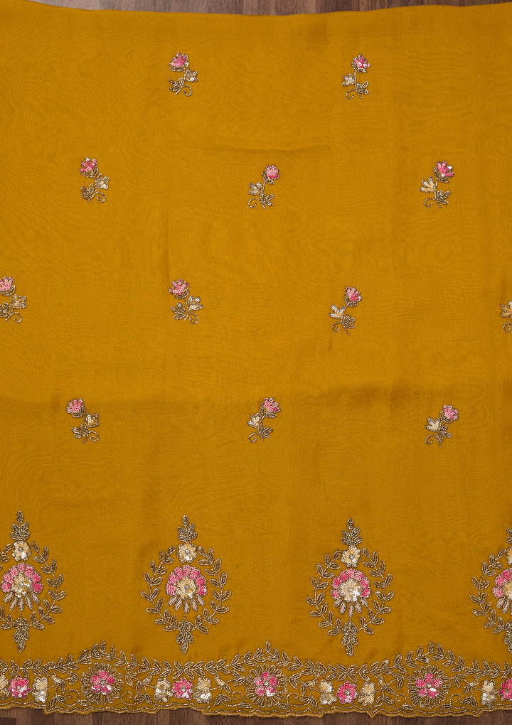 Mustard Stonework Tissue Unstitched Salwar Suit