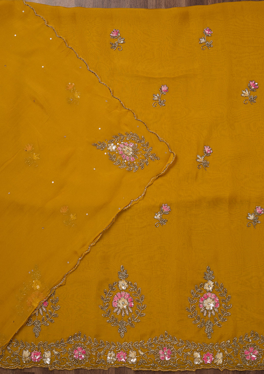 Mustard Stonework Tissue Unstitched Salwar Suit