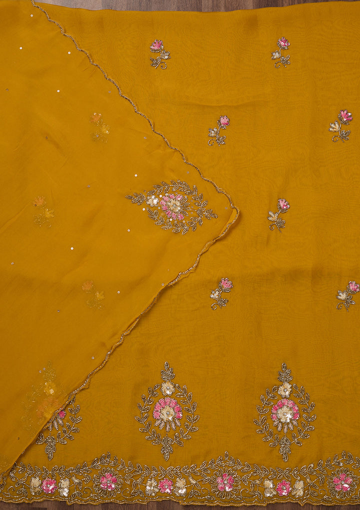 Mustard Stonework Tissue Unstitched Salwar Suit