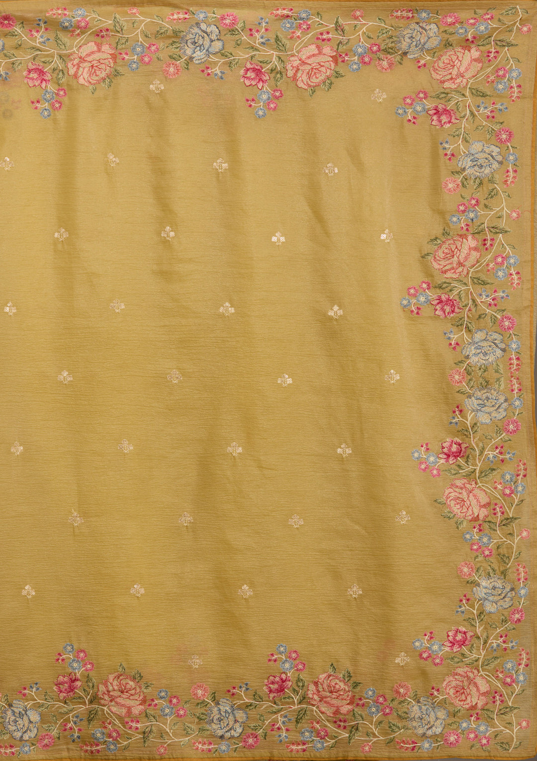 Mustard Threadwork Tissue Saree