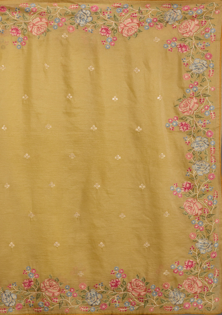 Mustard Threadwork Tissue Saree