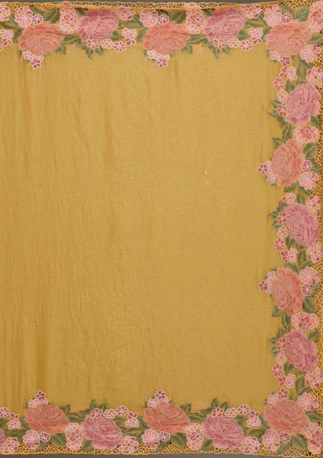 Mustard Threadwork Tissue Saree