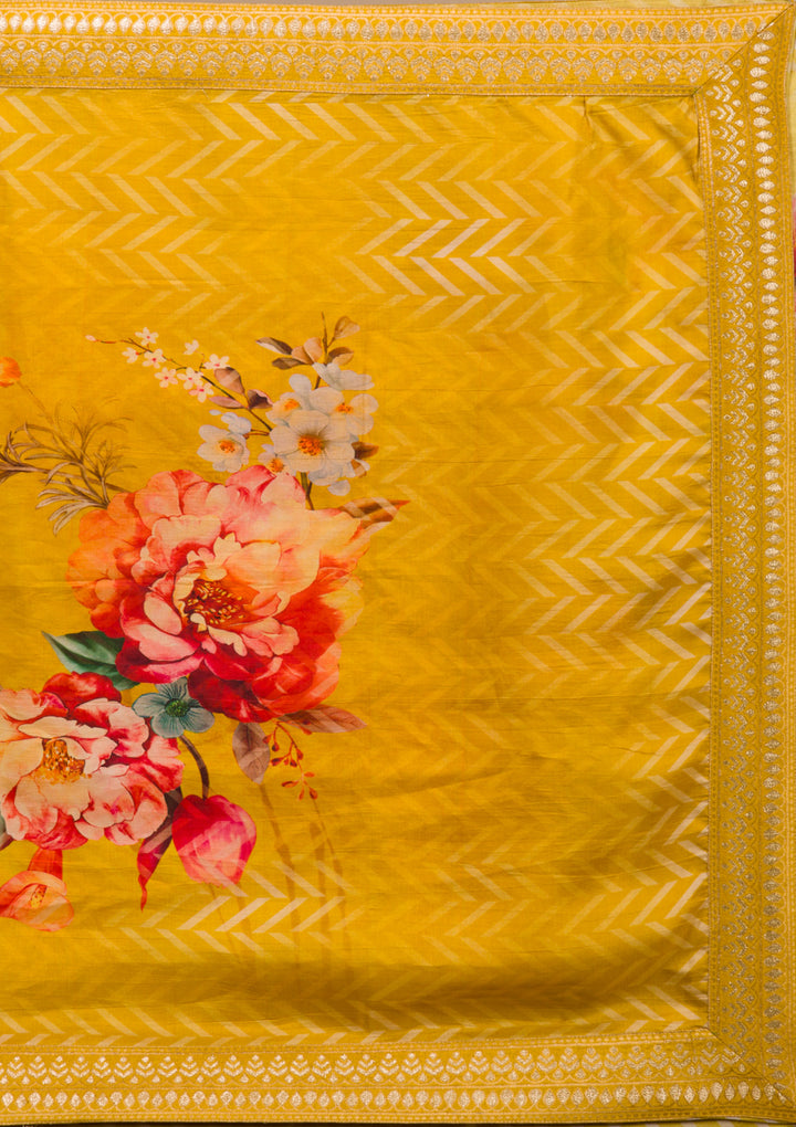 Mustard Yellow Soft Raw Silk Gold Zariwork Straight Kurta With Regular Pant And Dupatta