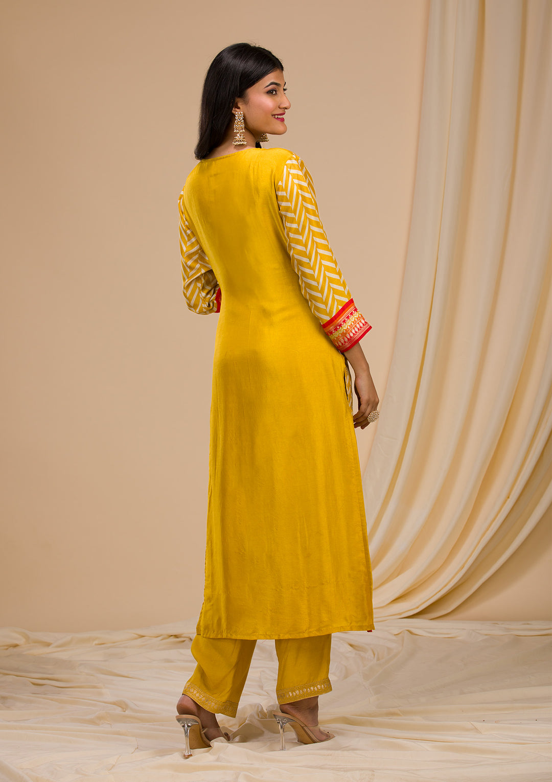 Mustard Yellow Soft Raw Silk Gold Zariwork Straight Kurta With Regular Pant And Dupatta