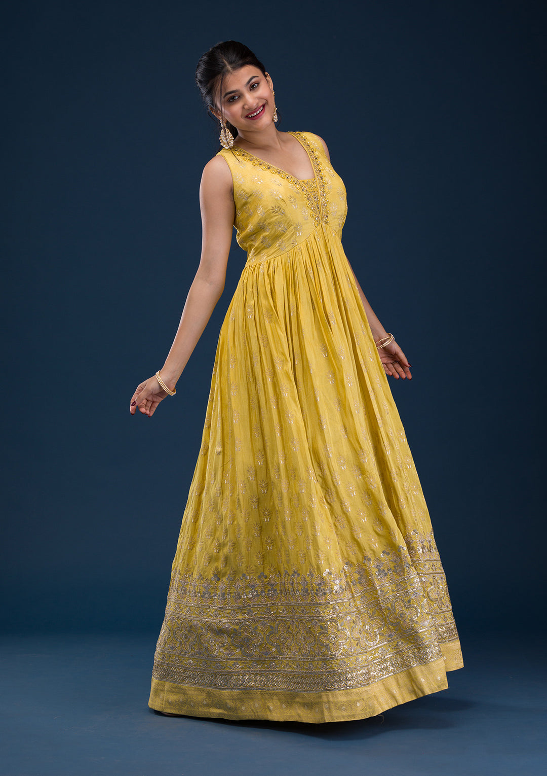 Mustard Zariwork Banarasi Readymade Salwar Suit
