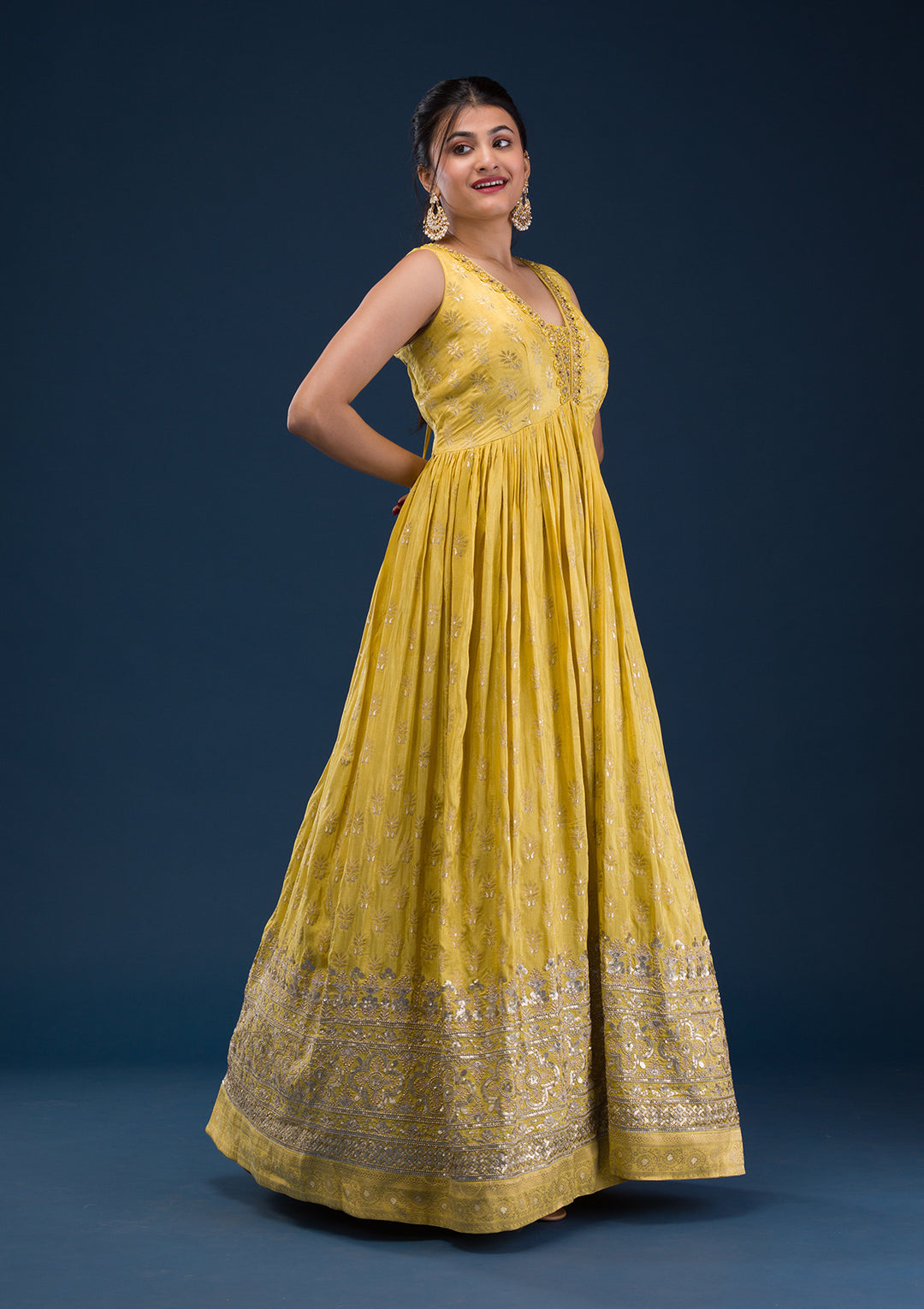 Mustard Zariwork Banarasi Readymade Salwar Suit