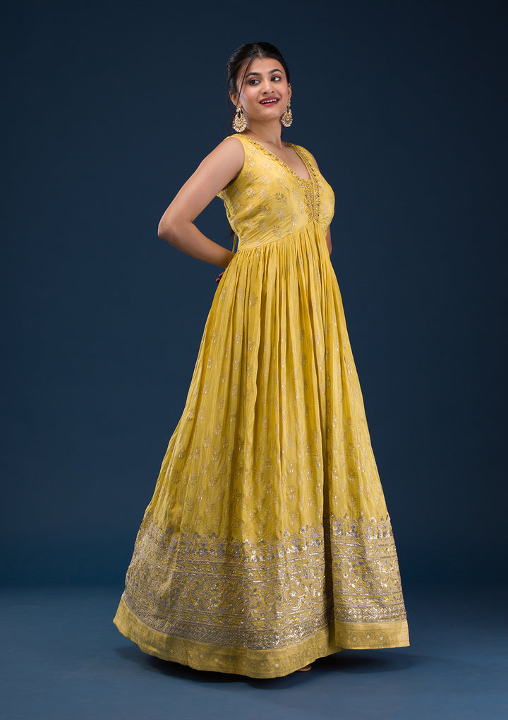 Mustard Zariwork Banarasi Readymade Salwar Suit