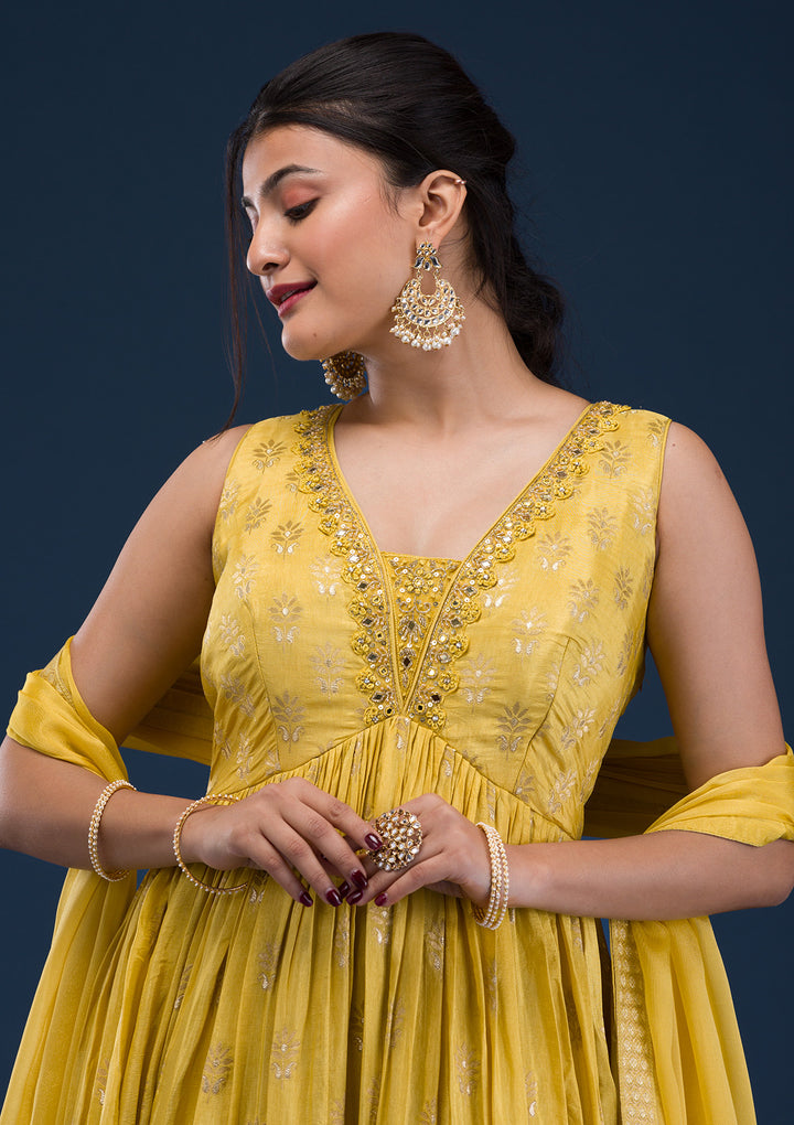 Mustard Zariwork Banarasi Readymade Salwar Suit