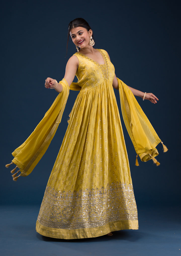 Mustard Zariwork Banarasi Readymade Salwar Suit