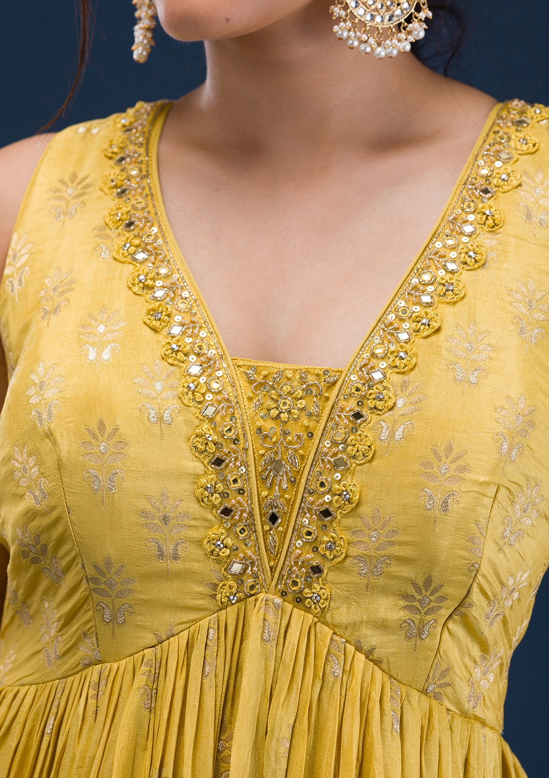 Mustard Zariwork Banarasi Readymade Salwar Suit