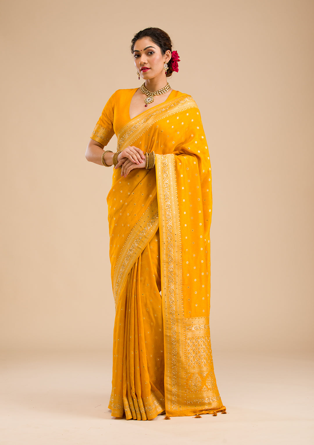 Mustard Zariwork Banarasi Silk Saree
