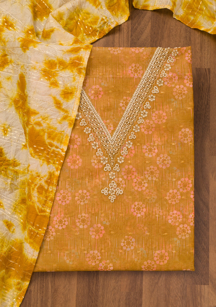 Mustard Zariwork Chanderi Unstitched Salwar Suit