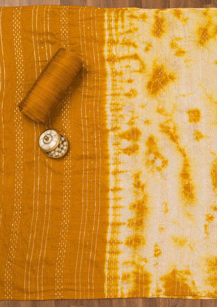 Mustard Zariwork Chanderi Unstitched Salwar Suit