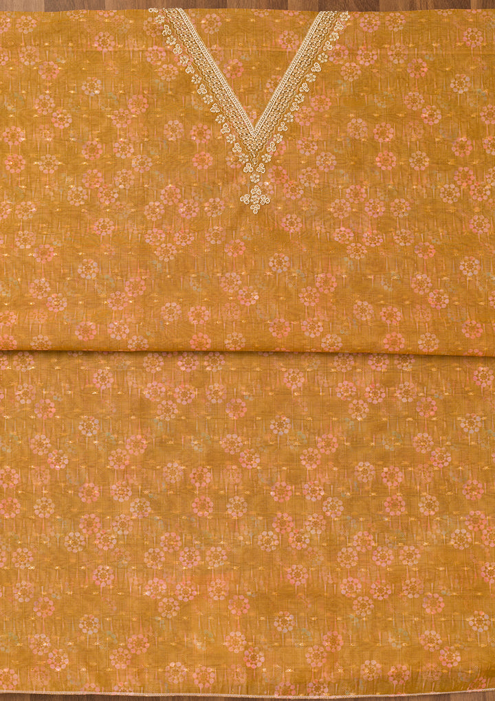Mustard Zariwork Chanderi Unstitched Salwar Suit