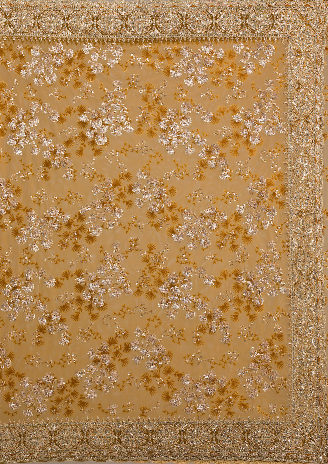 Koskii Net Golden Saree – Embellished with Zariwork