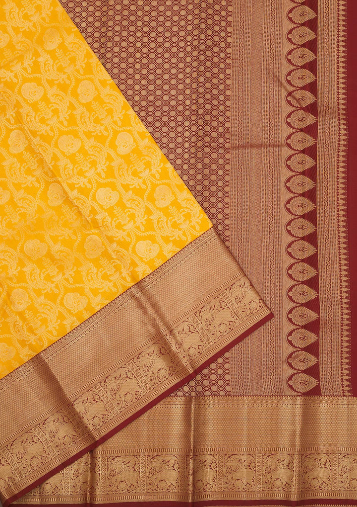 Mustard Zariwork Pure Silk Saree