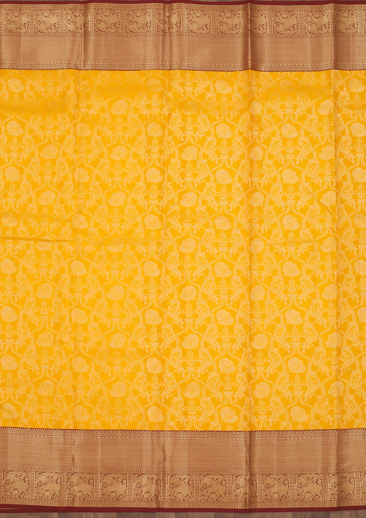 Mustard Zariwork Pure Silk Saree