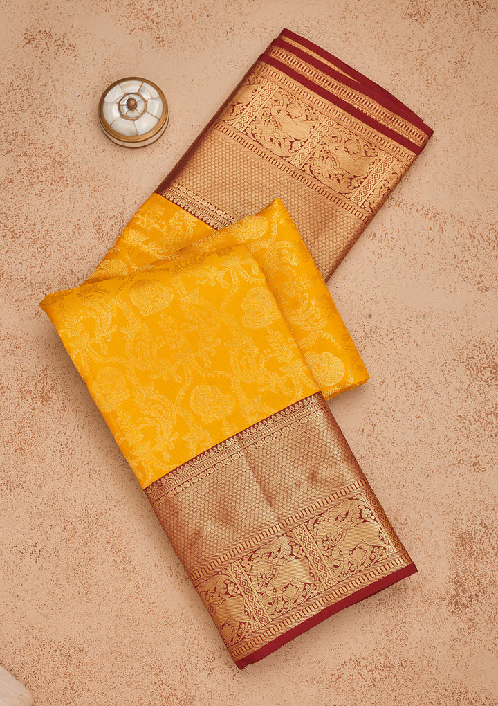 Mustard Zariwork Pure Silk Saree