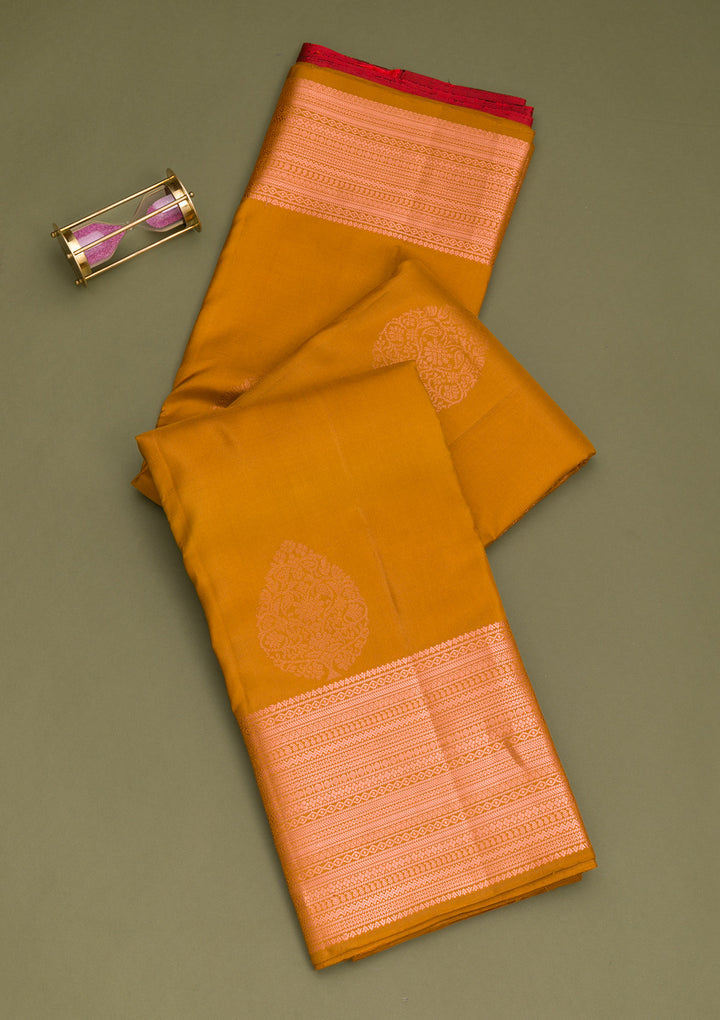 Mustard Zariwork Kanjivaram Pure Silk Saree