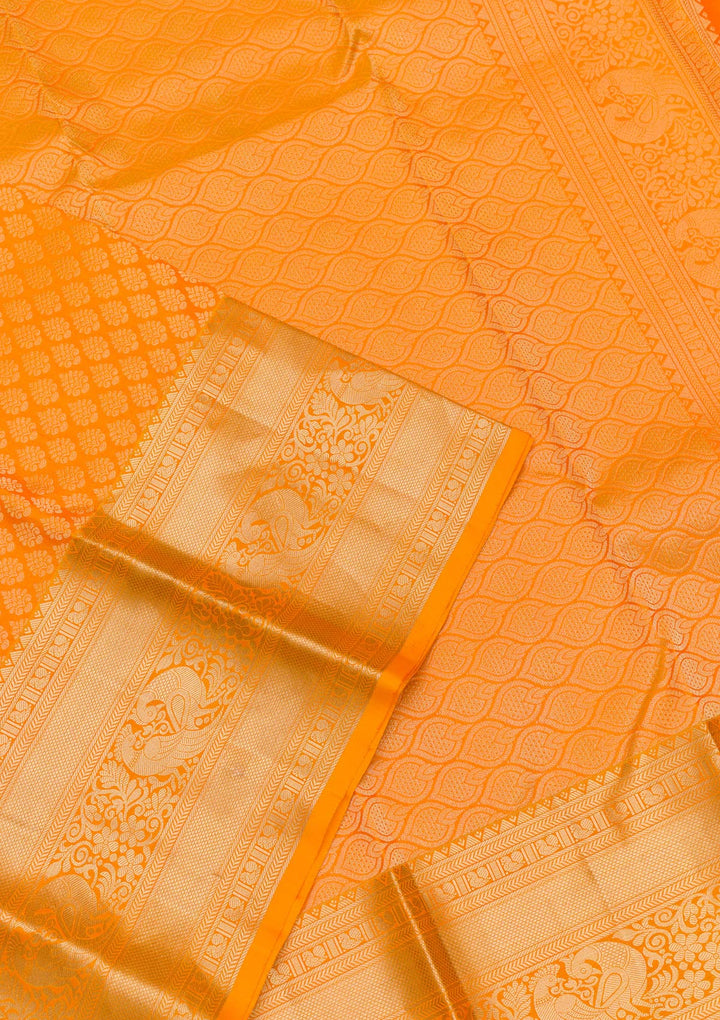 Mustard Silk Jaal Gold Zariwork Saree With Matching Blouse Piece