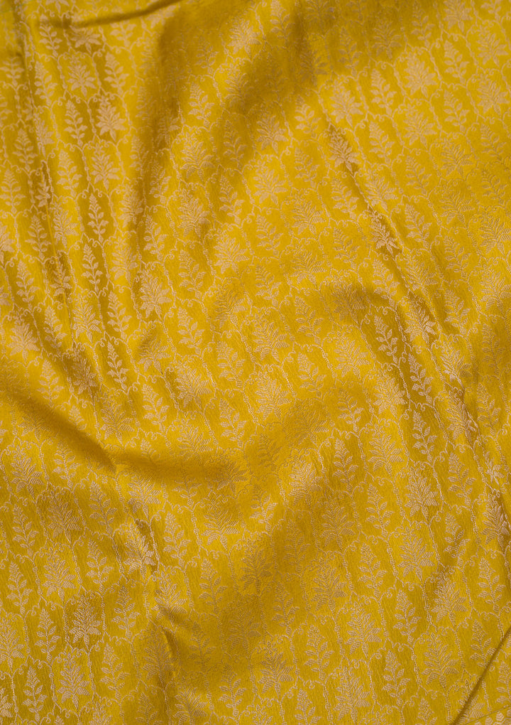 Mustard Pure Silk Jaal Zariwork Saree With Matching Blouse Piece