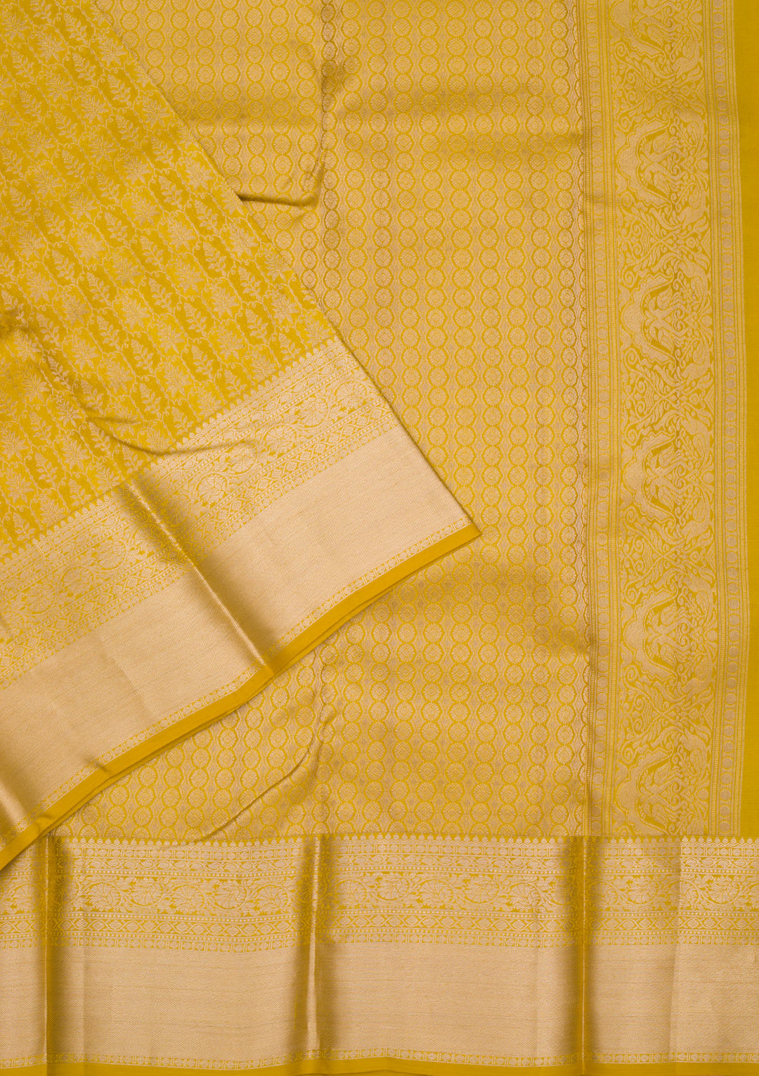 Mustard Pure Silk Jaal Zariwork Saree With Matching Blouse Piece