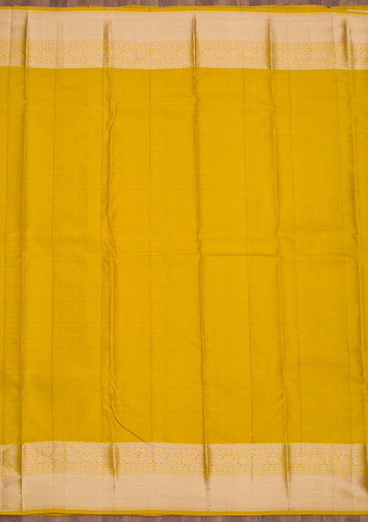 Mustard Pure Silk Jaal Zariwork Saree With Matching Blouse Piece