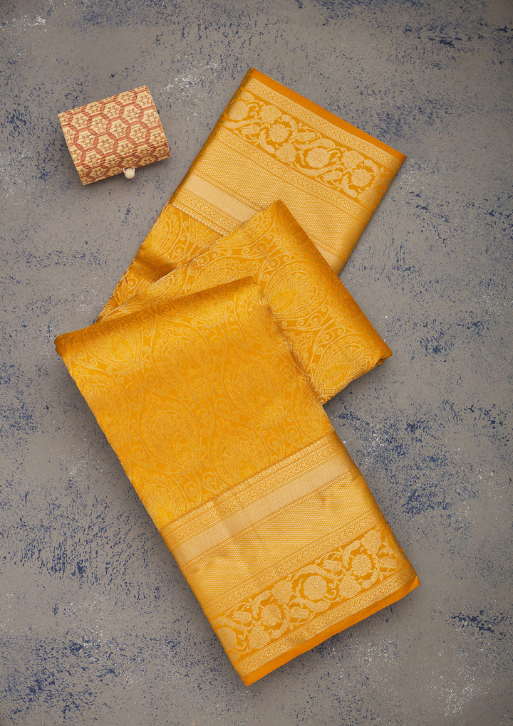 Mustard Zariwork Pure Silk Saree