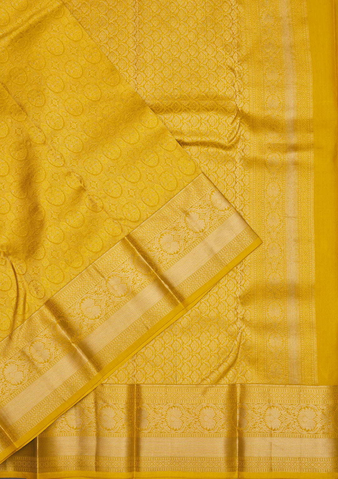 Mustard Silk Jaal Gold Zariwork Saree With Matching Blouse Piece