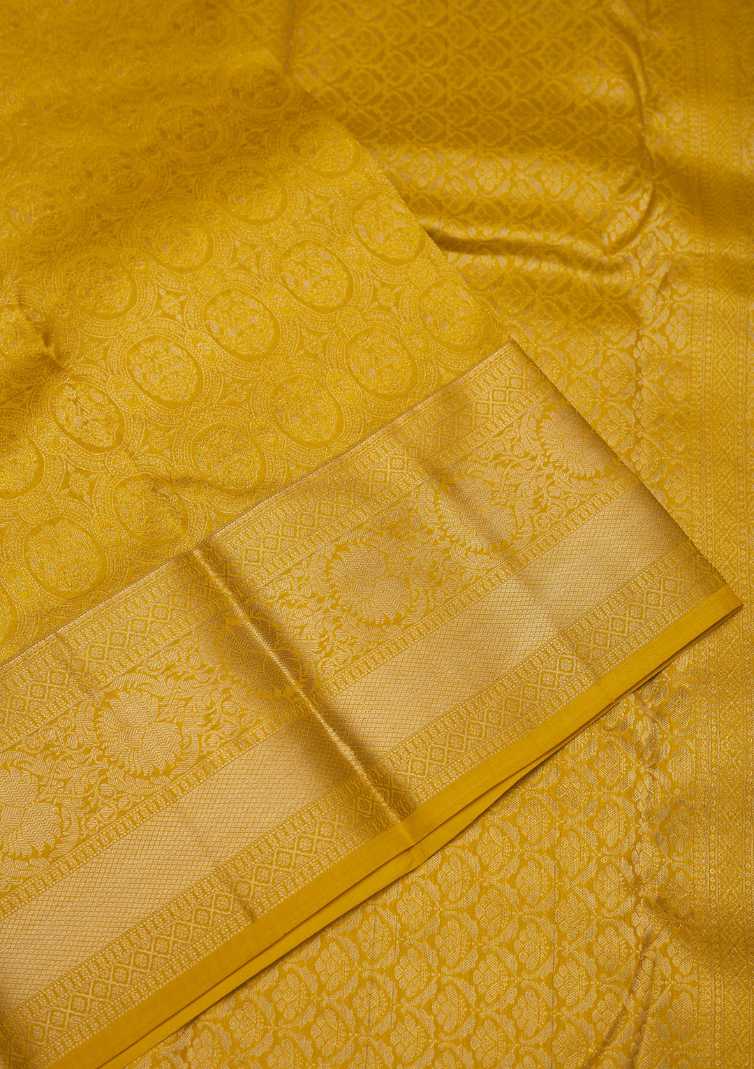 Mustard Silk Jaal Gold Zariwork Saree With Matching Blouse Piece