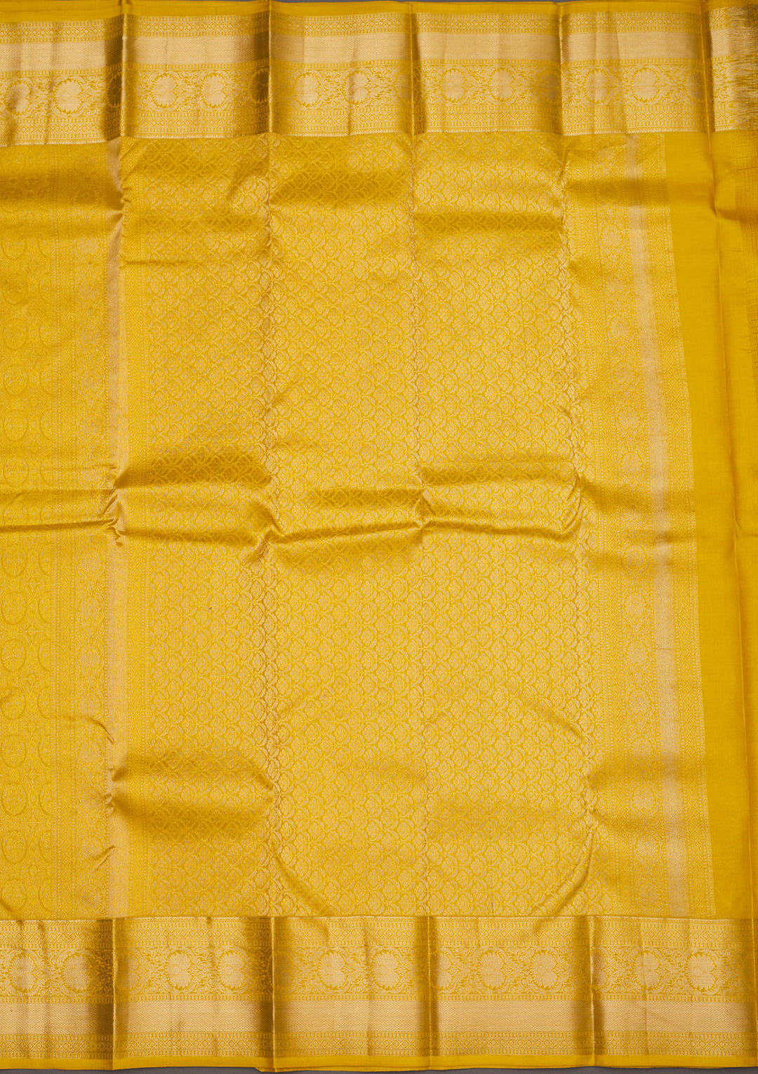 Mustard Silk Jaal Gold Zariwork Saree With Matching Blouse Piece
