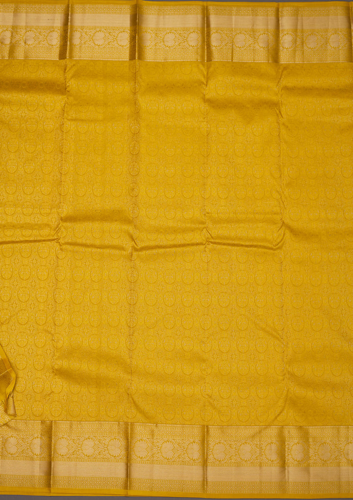 Mustard Silk Jaal Gold Zariwork Saree With Matching Blouse Piece