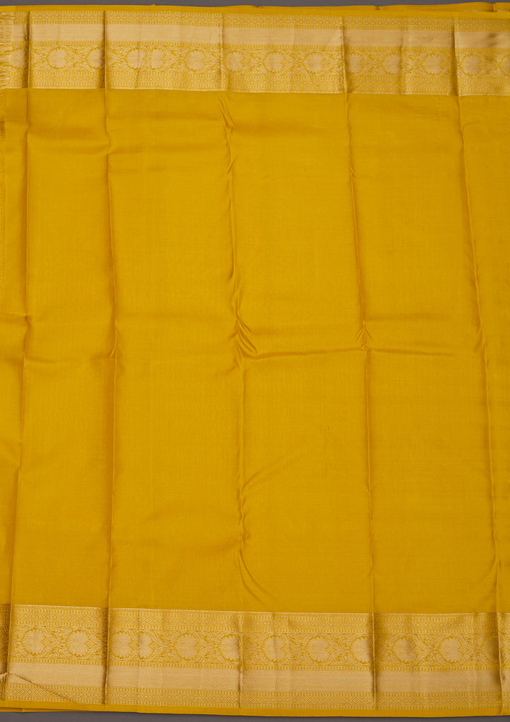 Mustard Silk Jaal Gold Zariwork Saree With Matching Blouse Piece