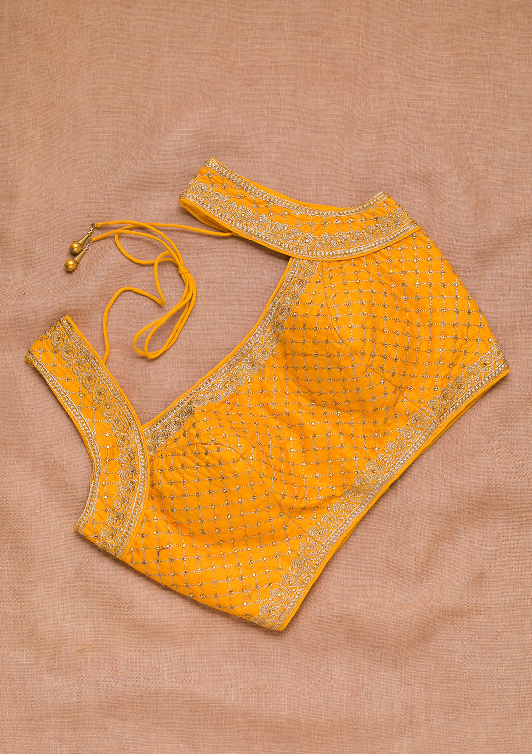 Mustard Zariwork Raw Silk Blouse