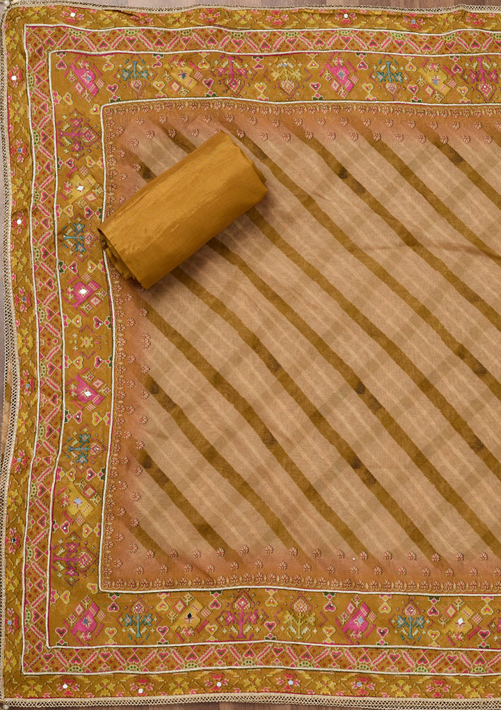 Mustard Yellow Crepe Cutdana Unstitched Dress Material With Matching Bottom And Dupatta