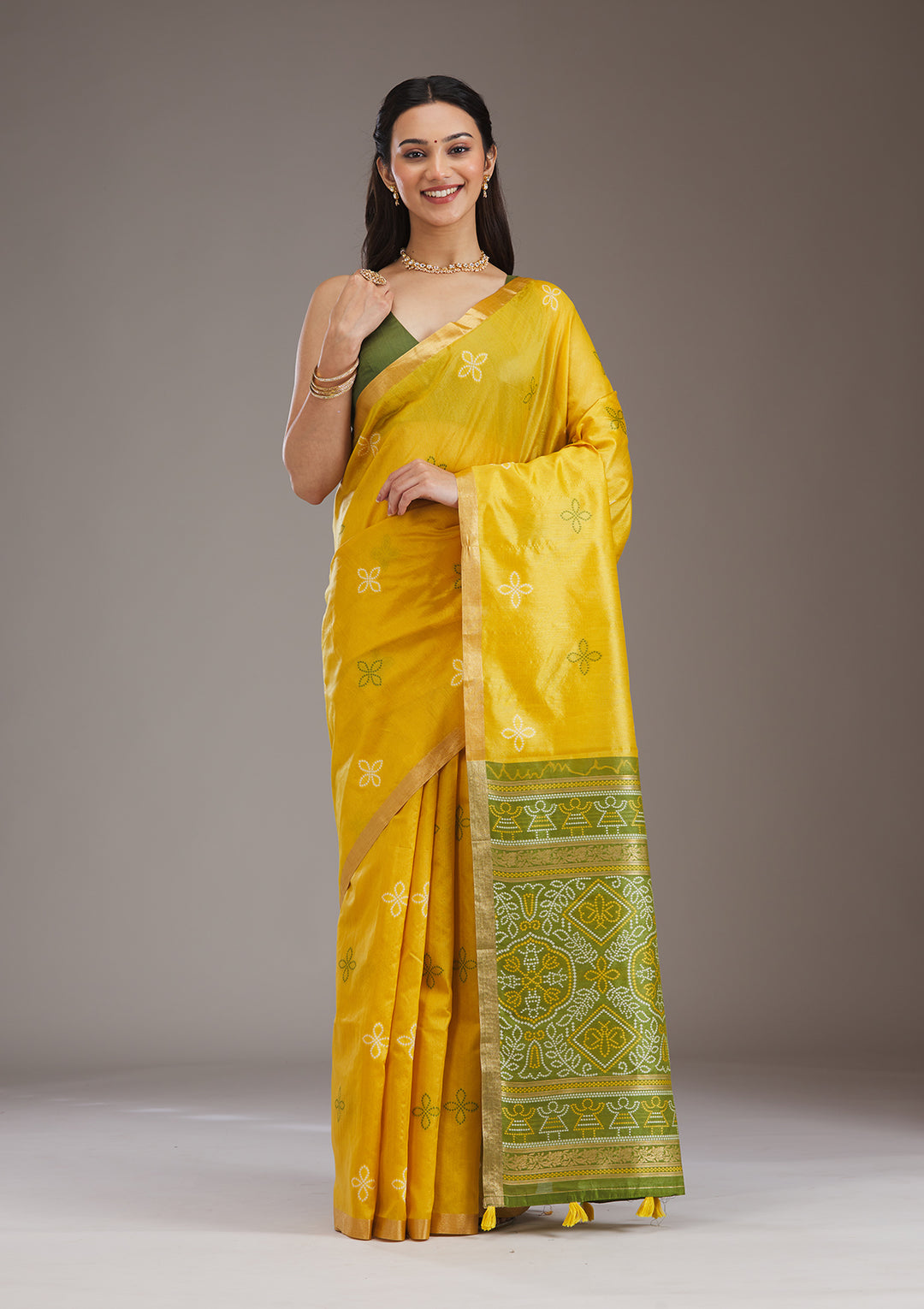 Mustard Zariwork Tissue Saree