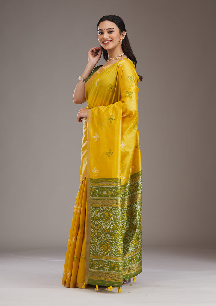 Mustard Zariwork Tissue Saree