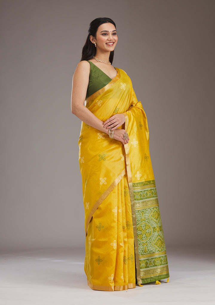 Mustard Zariwork Tissue Saree