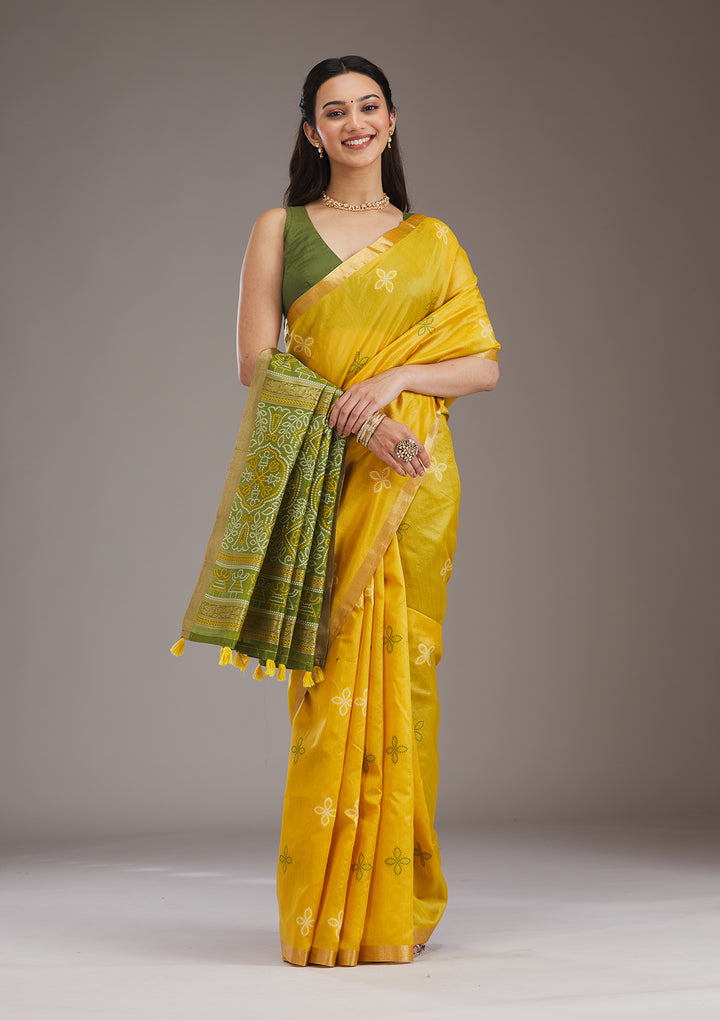 Mustard Zariwork Tissue Saree