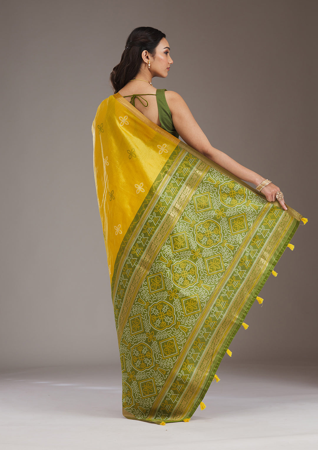 Mustard Zariwork Tissue Saree
