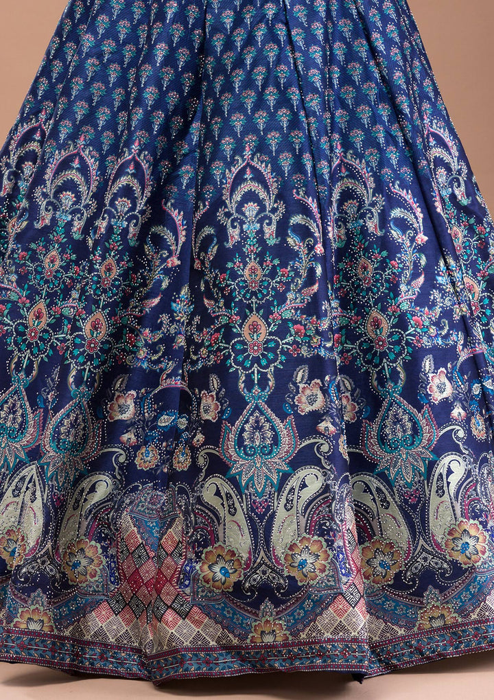 Navy Blue Swaroski Banarasi Readymade Lehenga