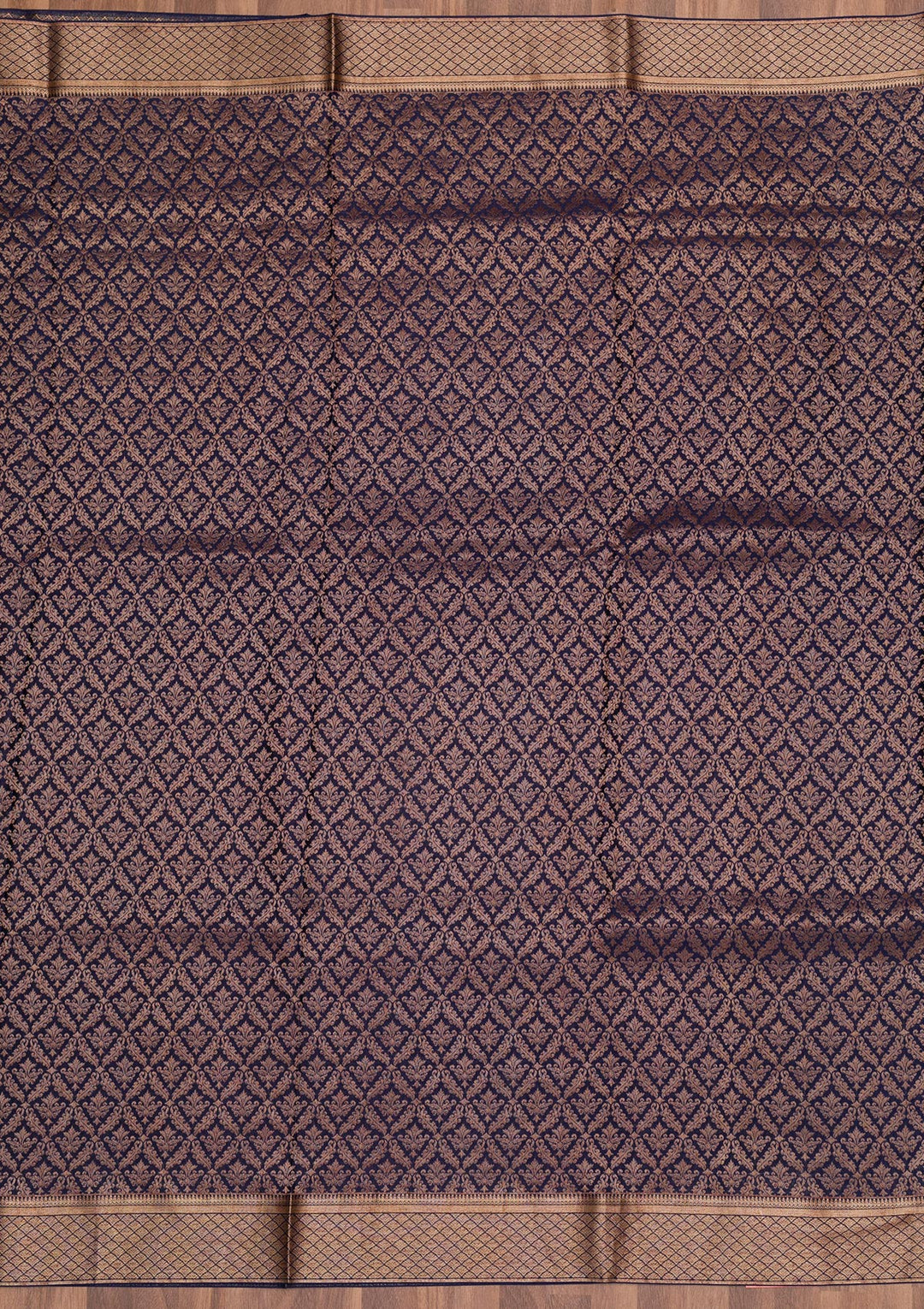 Navy Blue Silk Jaal Gold Zariwork Saree With Matching Blouse Piece