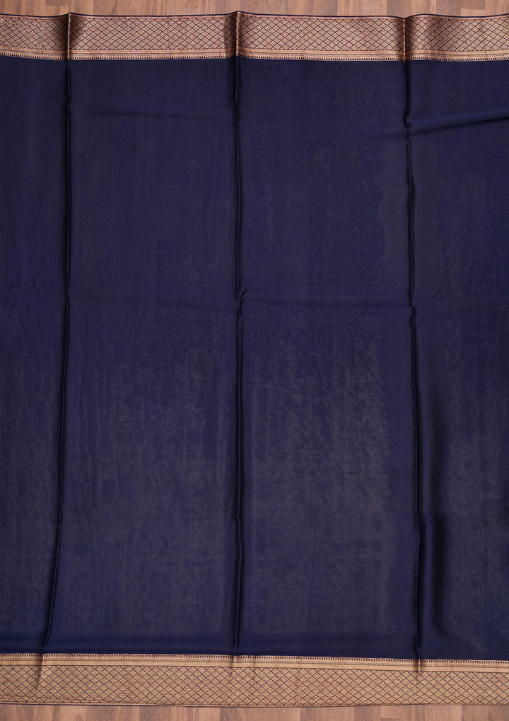 Navy Blue Silk Jaal Gold Zariwork Saree With Matching Blouse Piece