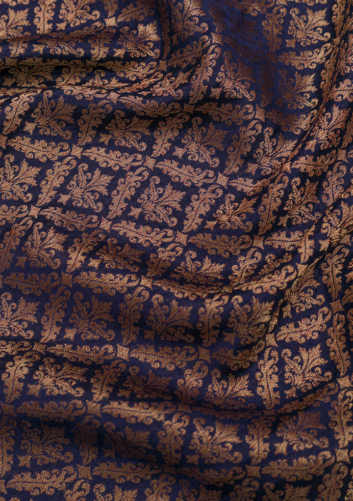 Navy Blue Silk Jaal Gold Zariwork Saree With Matching Blouse Piece