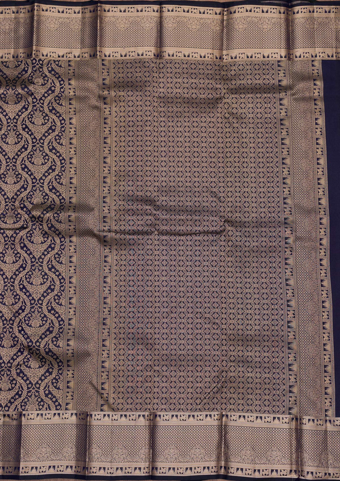 Navy Blue Zariwork Pure Silk Saree