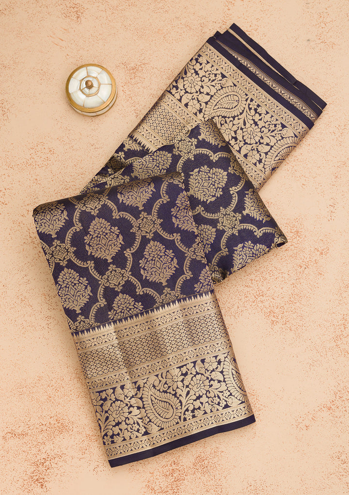 Navy Blue Zariwork Pure Silk Saree
