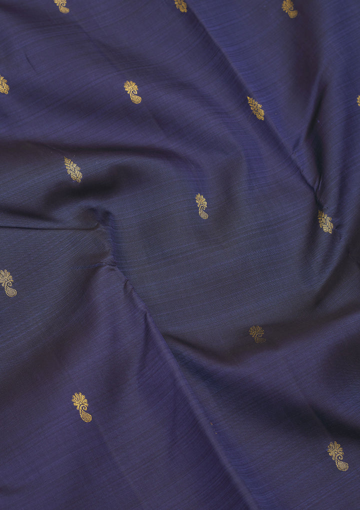 Navy Blue Silk Buti Gold Zariwork Saree With Matching Blouse Piece