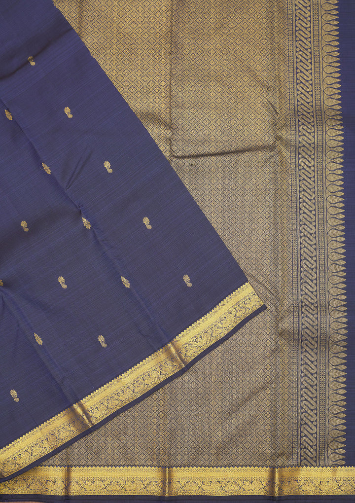 Navy Blue Silk Buti Gold Zariwork Saree With Matching Blouse Piece