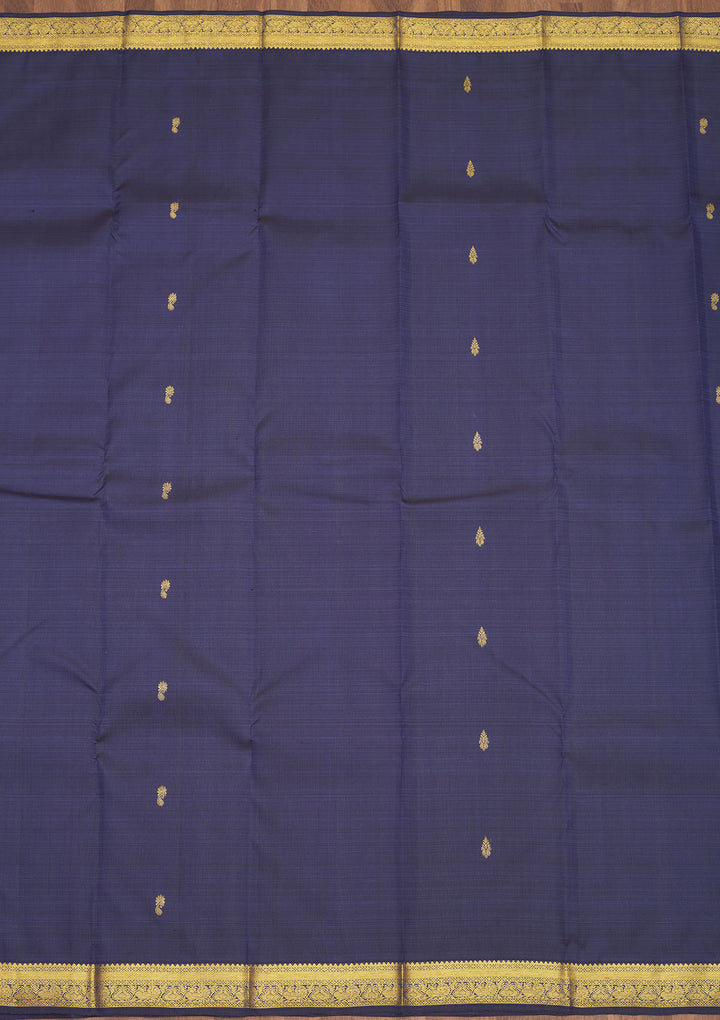 Navy Blue Silk Buti Gold Zariwork Saree With Matching Blouse Piece