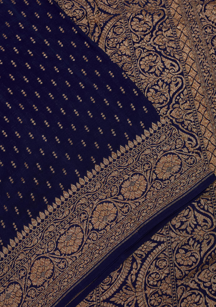 Navy Blue Zariwork Pure Silk Saree